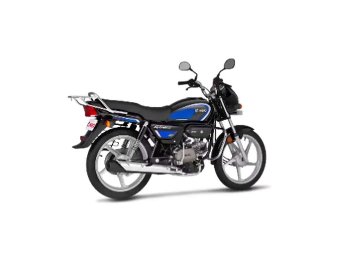 Hero Splendor Plus right rear three-quarter view in Blue Black colour