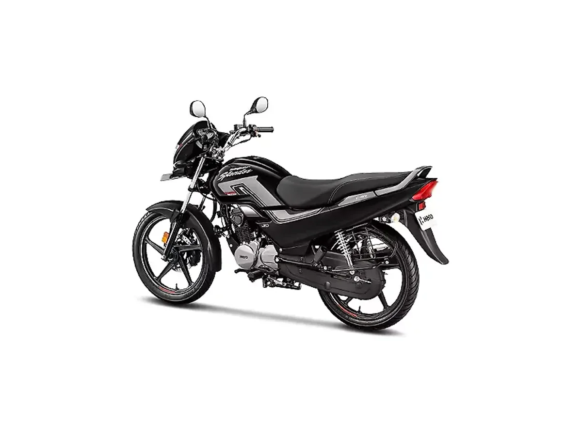 Hero Super Splendor XTEC left rear three-quarter view in Black colour