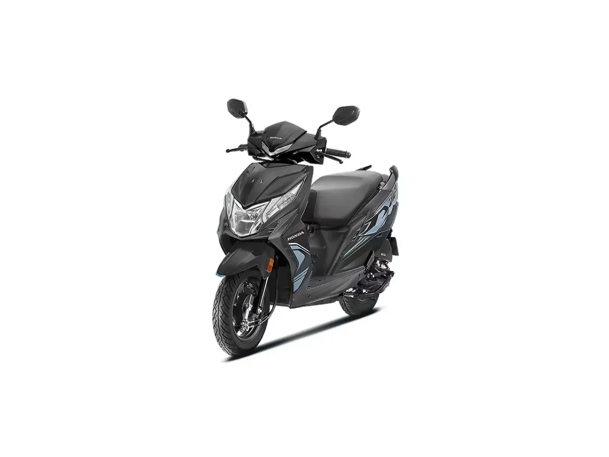 Honda Dio Pearl Igneous Black right front three-quarter view