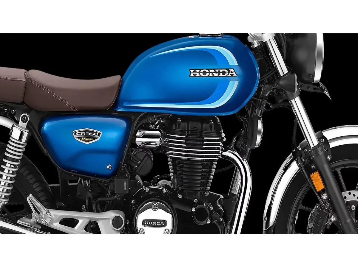 Honda Hness CB350 blue fuel tank close-up