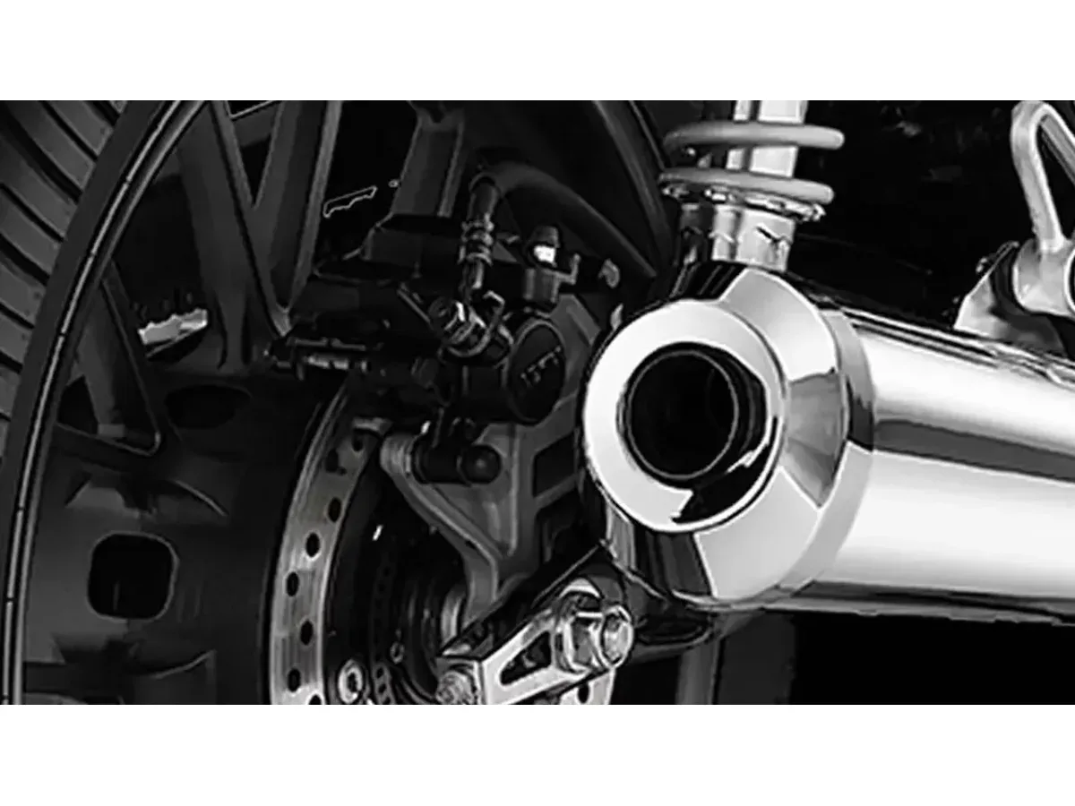 Honda Hness CB350 chrome silencer close-up