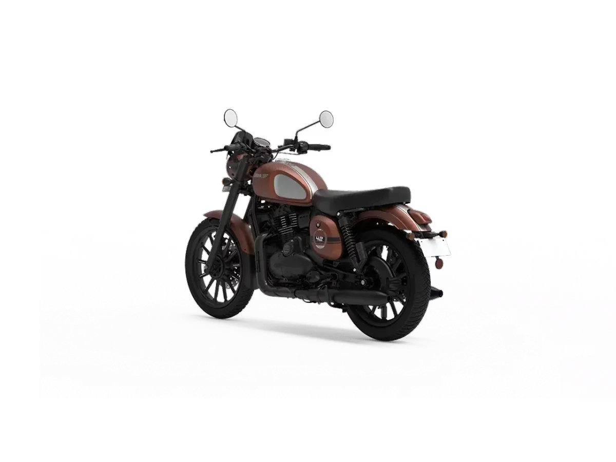 Jawa 42 left rear three-quarter view