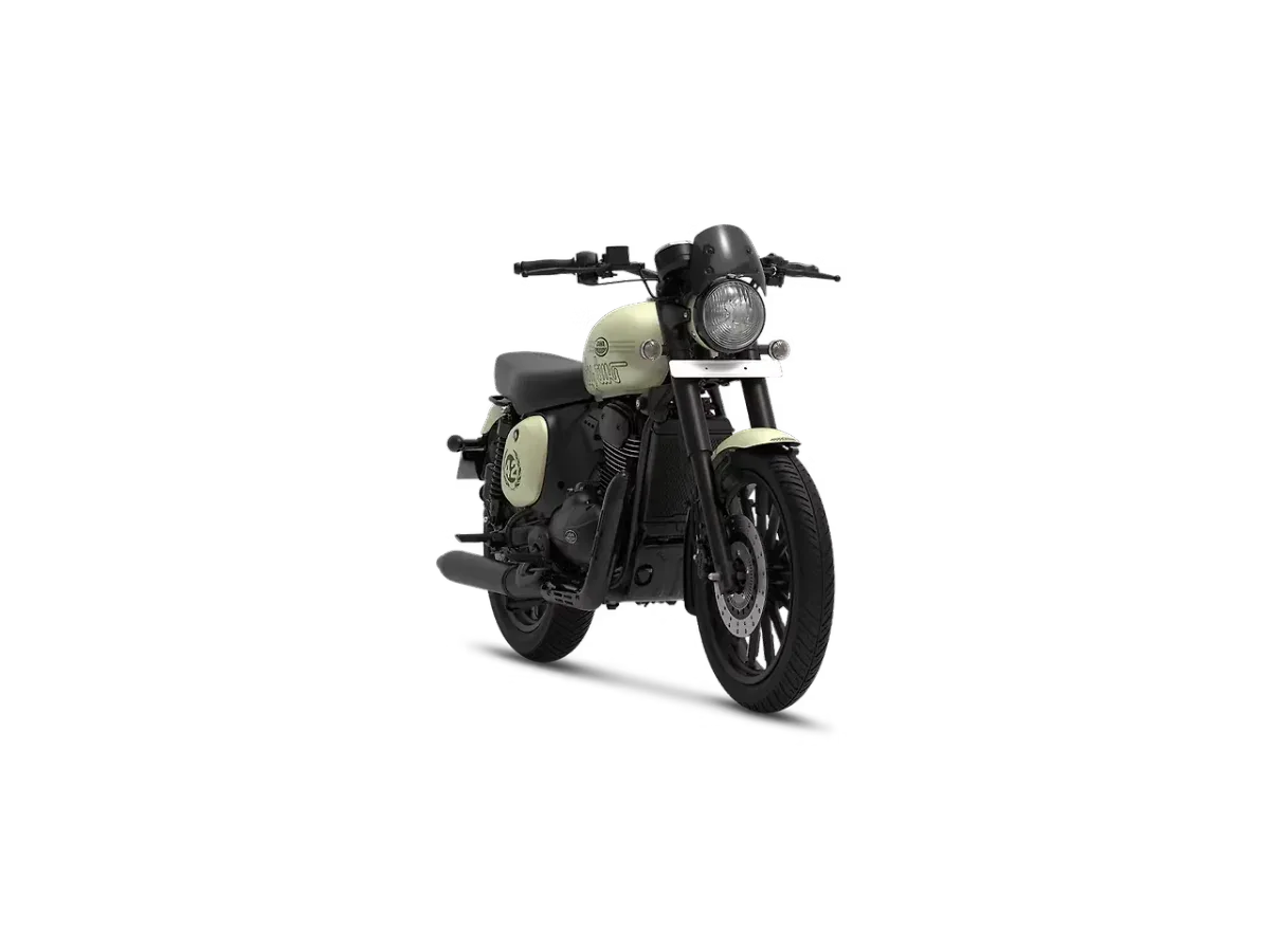 Jawa 42 green right front three-quarter view