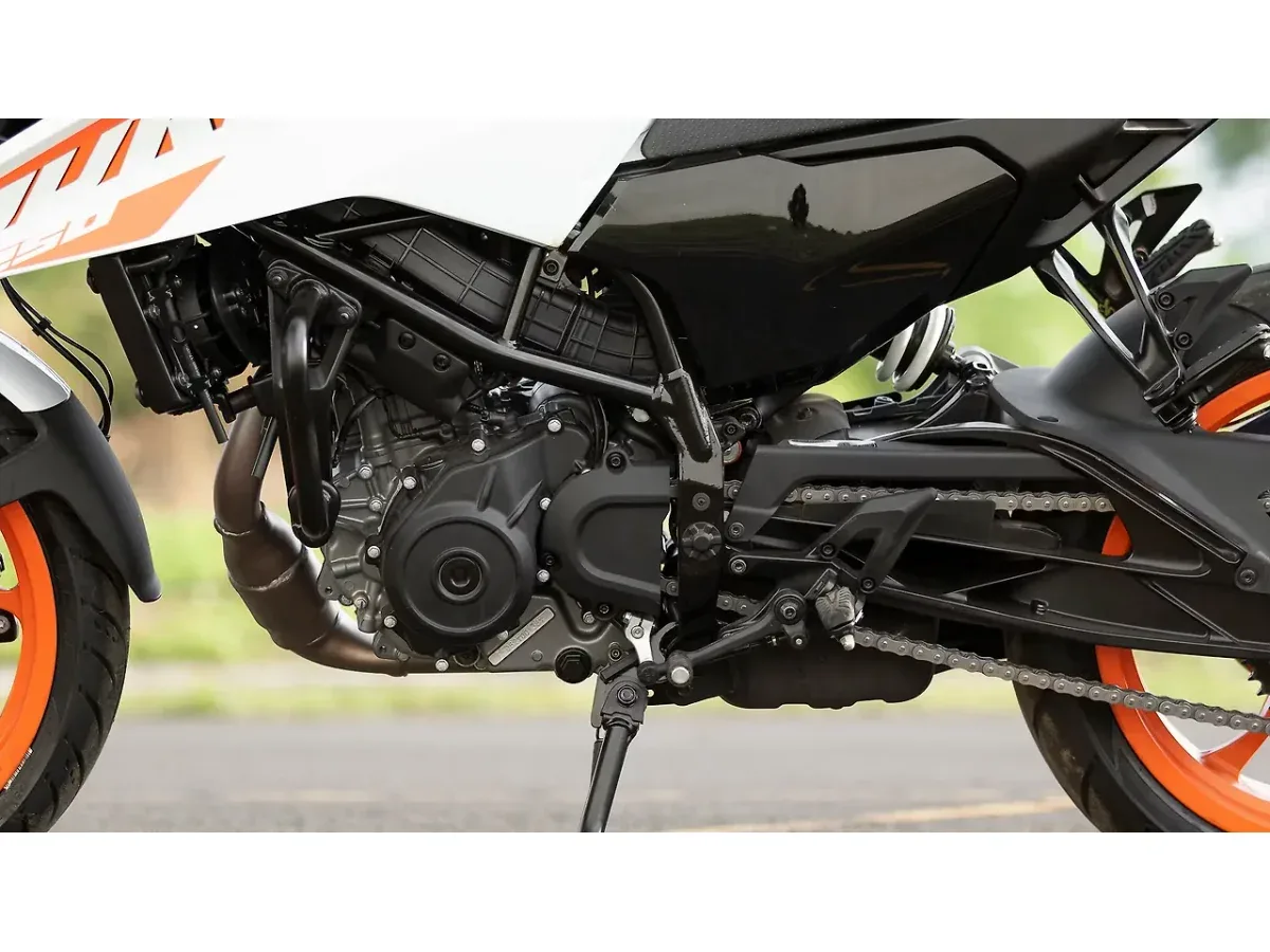 KTM 250 Duke engine and chassis close-up from left side