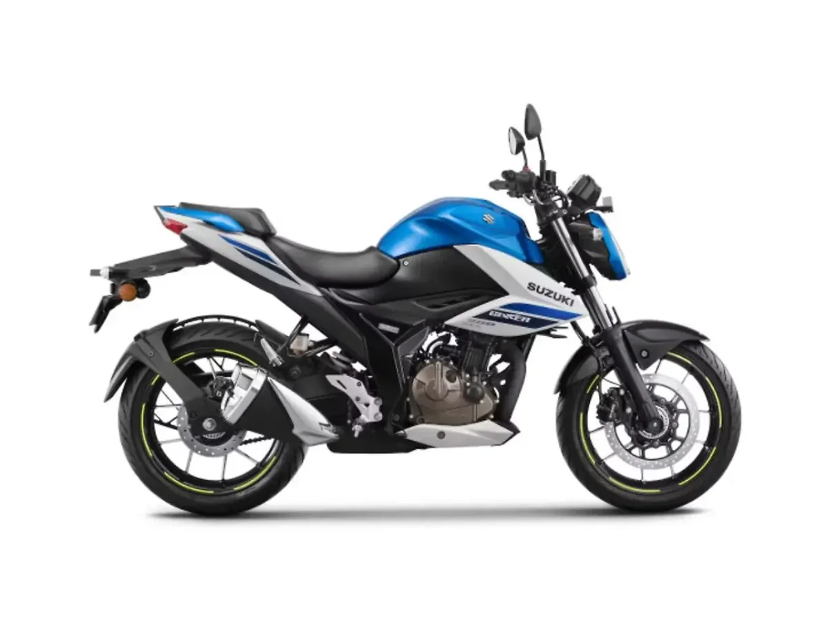 Suzuki Gixxer 250 Metallic Triton Blue and Pearl Glacier White colour
