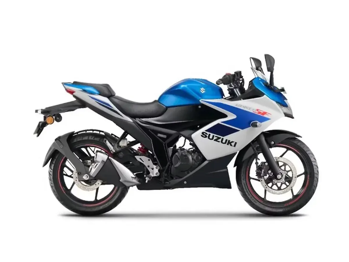 Suzuki Gixxer SF Metallic Triton Blue and Pearl Glacier White colour