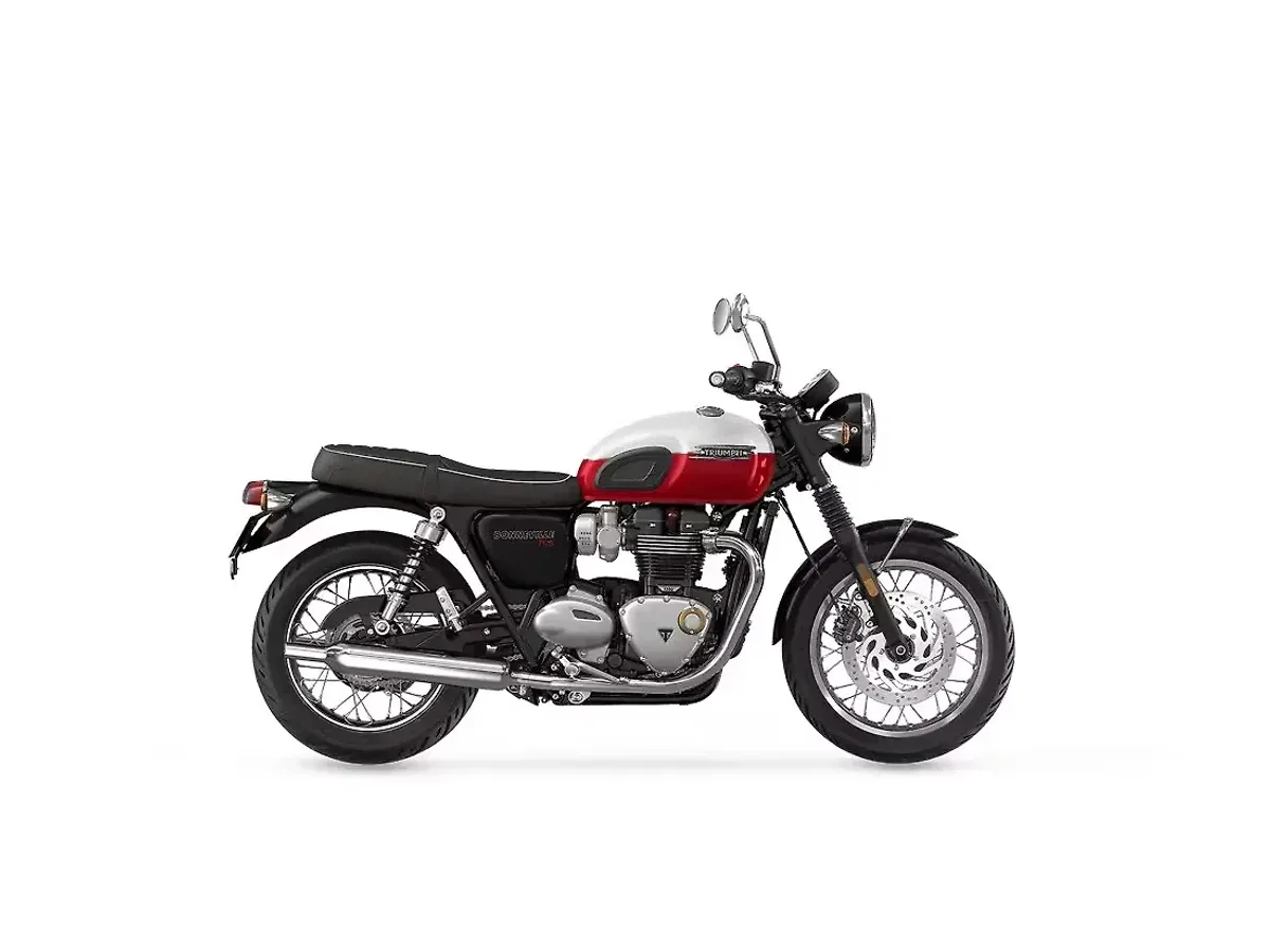 Triumph Bonneville T120 Crystal White & Cranberry Red colour