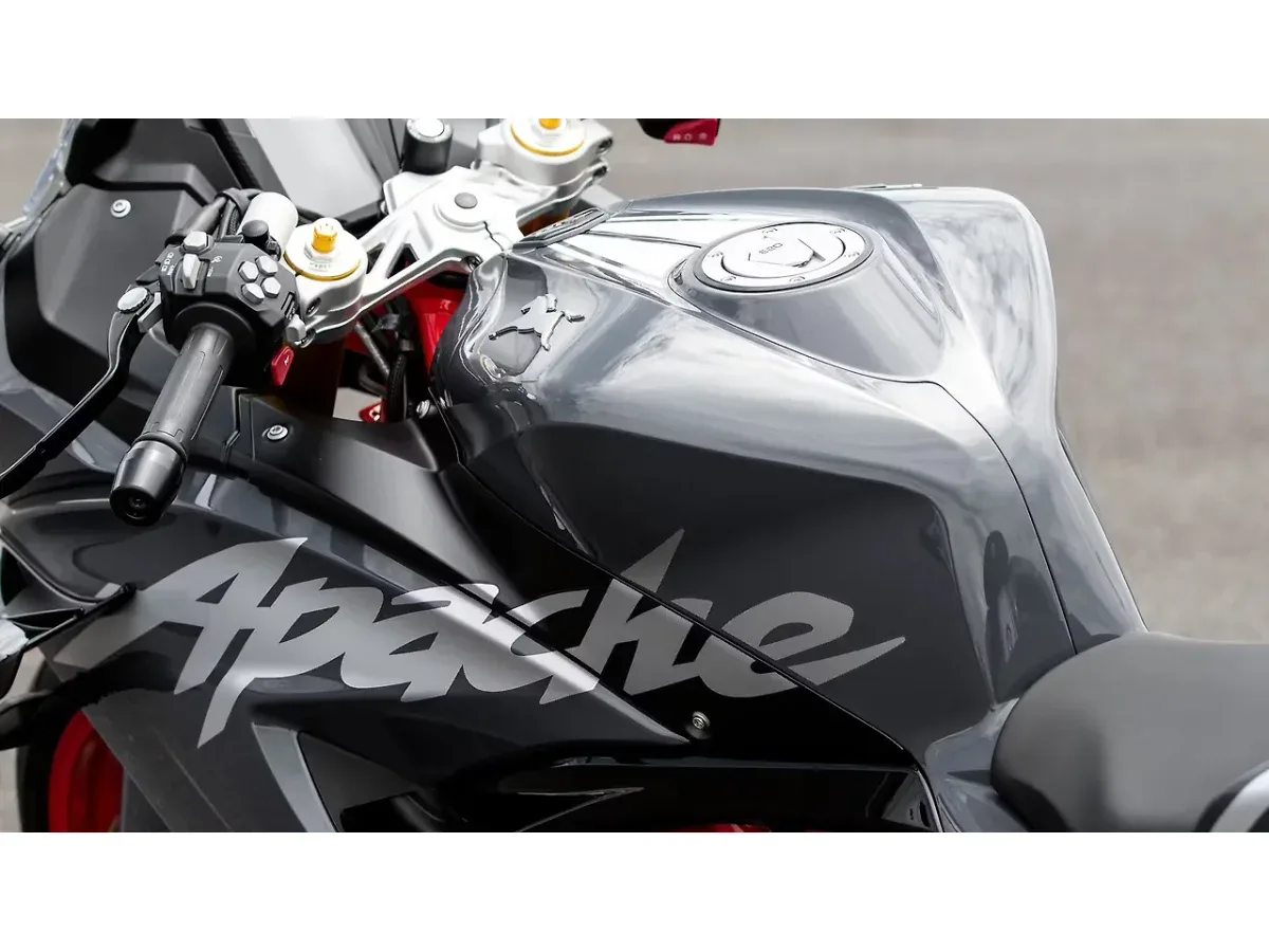 TVS Apache RR 310 fuel tank branding close-up