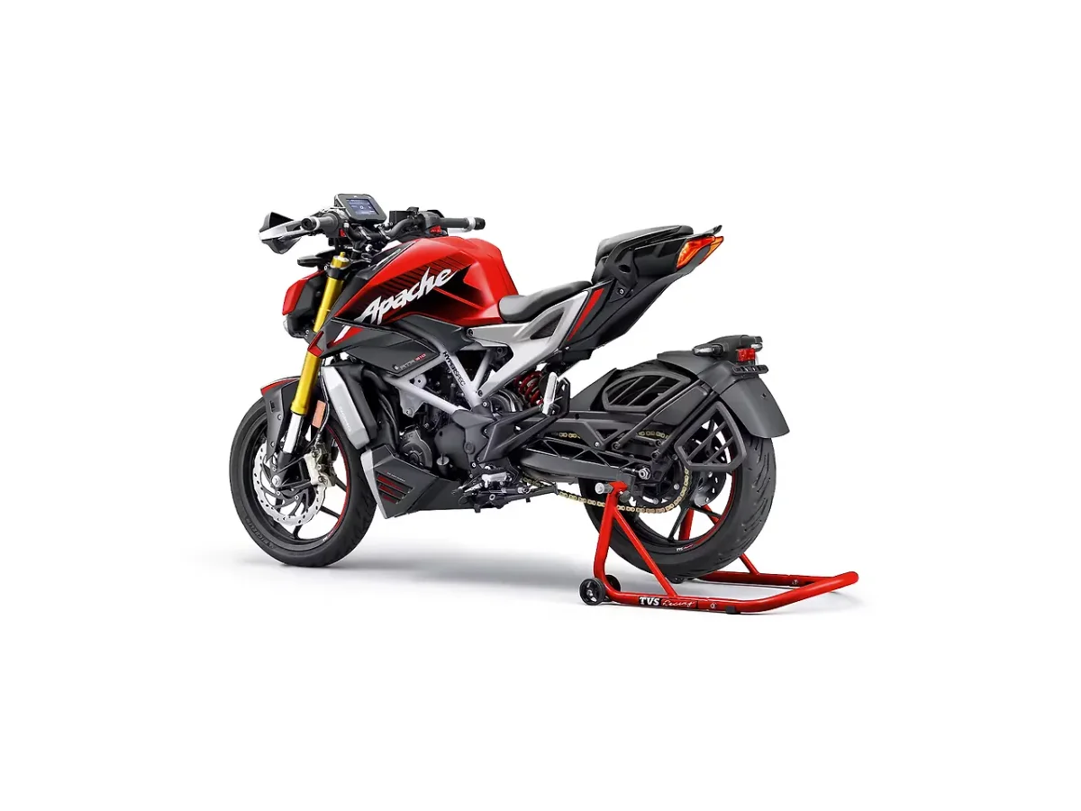 TVS Apache RTR 310 left rear three-quarter view