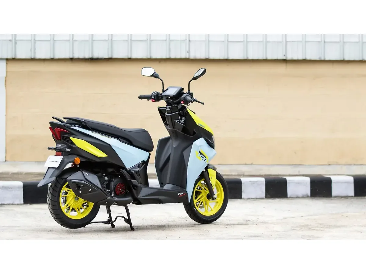 TVS Ntorq 150 in a right rear three-quarter view