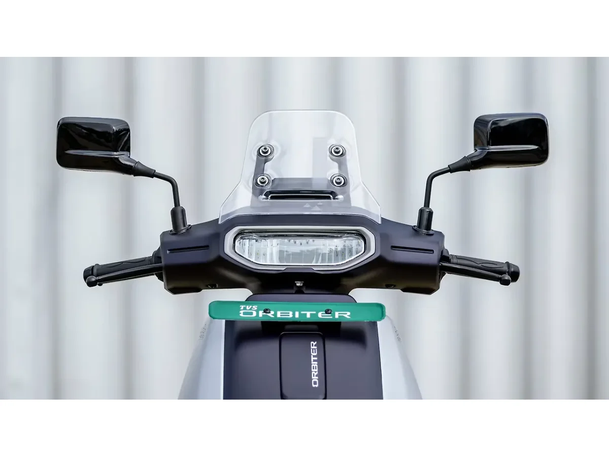 TVS Orbiter handlebar assembly with mirrors and headlamp