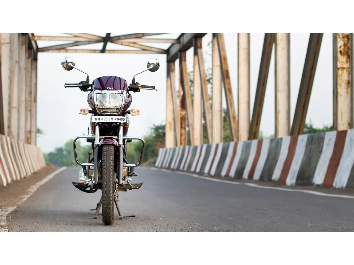 TVS Radeon motorcycle viewed from the front