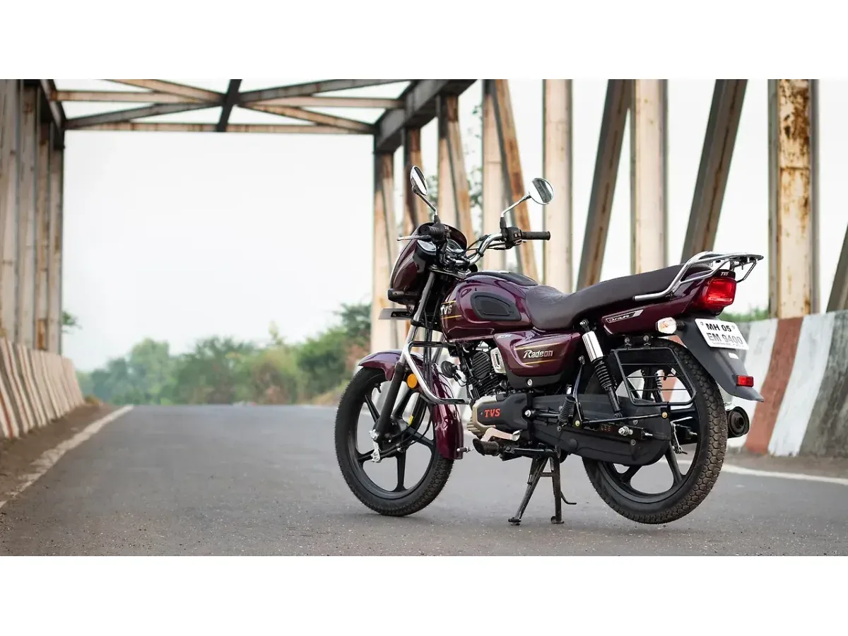TVS Radeon in a left rear three-quarter view