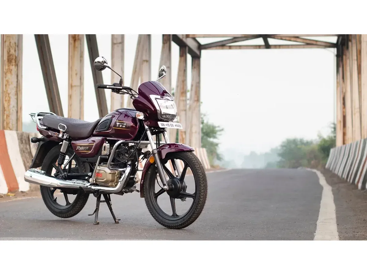 TVS Radeon in a right front three-quarter view