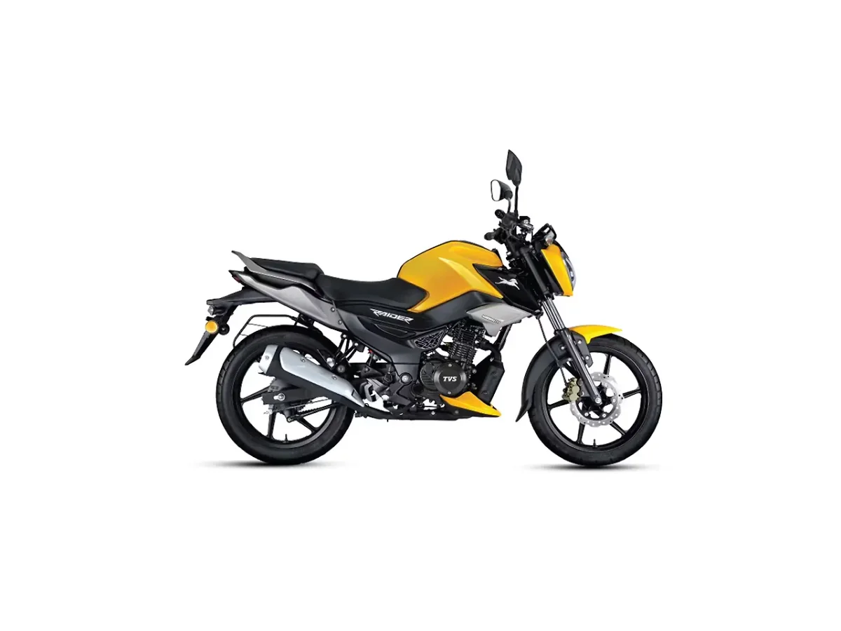 TVS Raider 125 in Fiery Yellow side profile