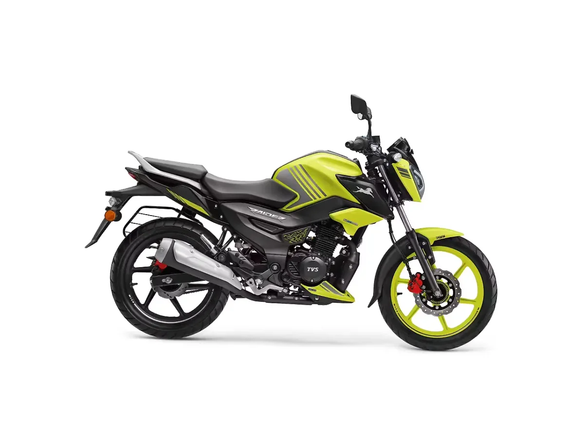 TVS Raider 125 in Nitro Green side profile