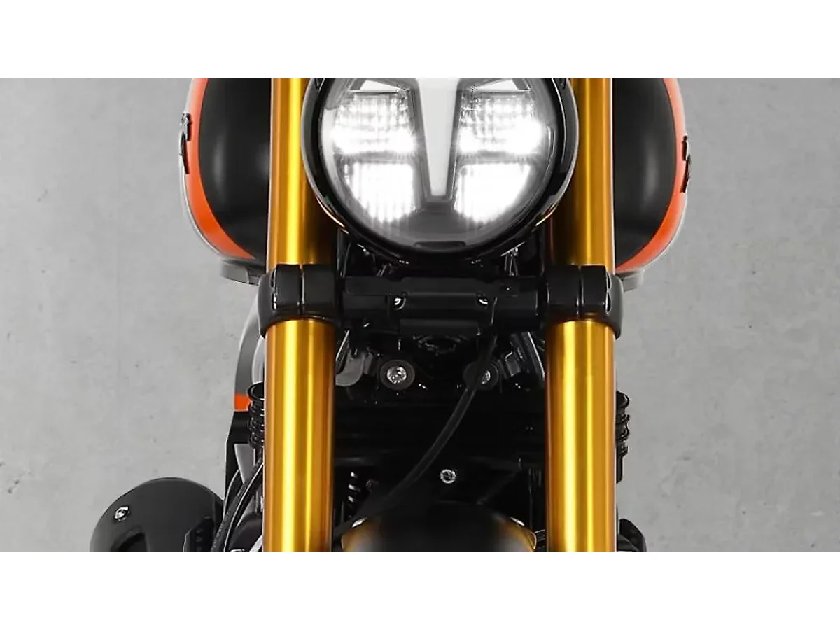 TVS Ronin front suspension with gold upside-down forks