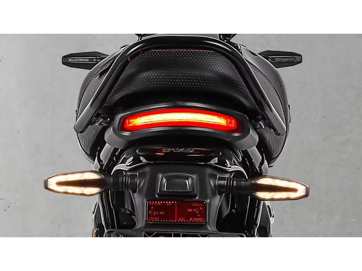Close-up of the TVS Ronin LED tail light and rear indicators