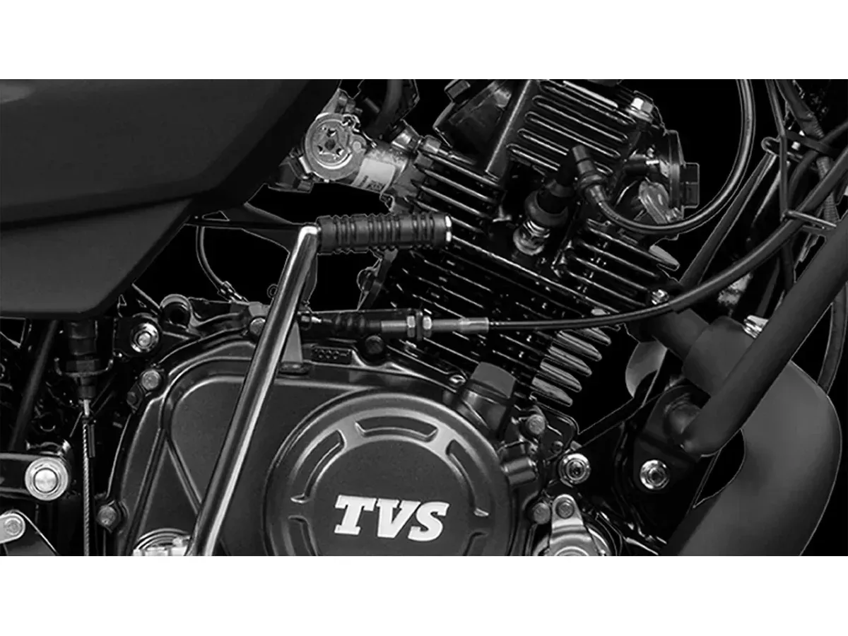 Close-up of the TVS Sport engine from the right side