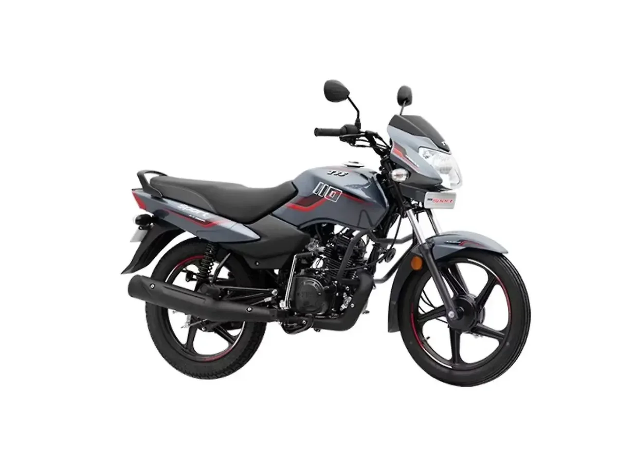 Right front three-quarter view of the TVS Sport motorcycle