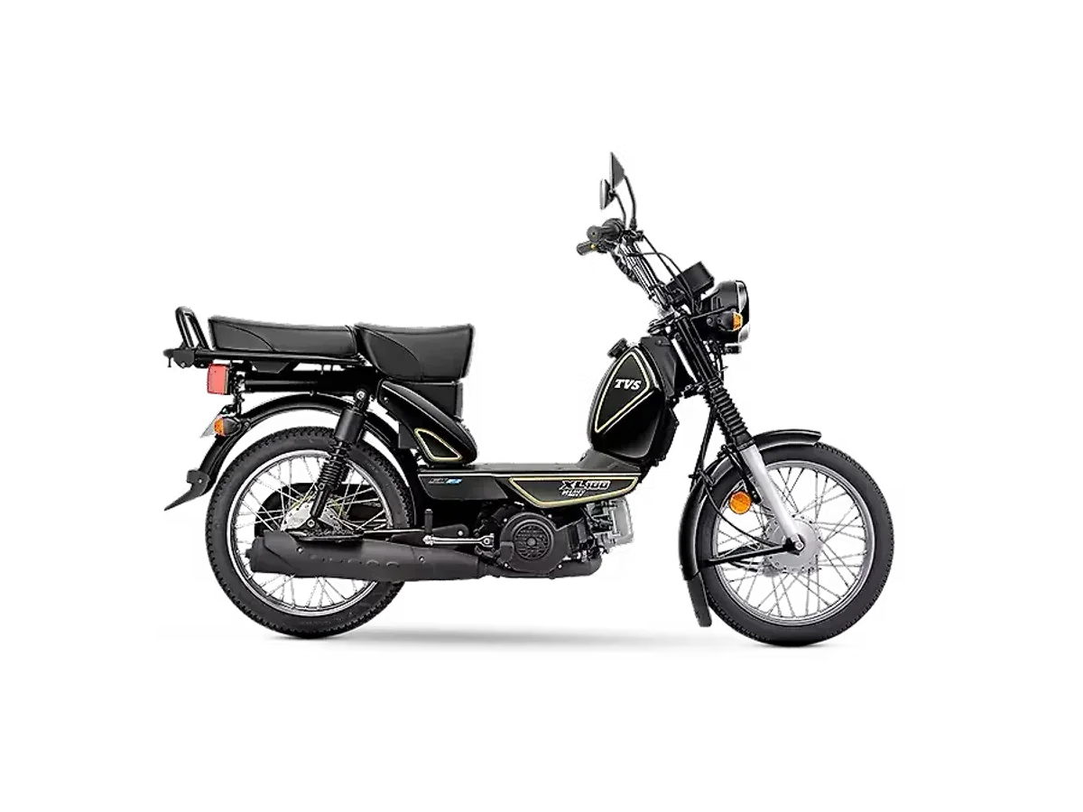 TVS XL100 Heavy Duty black kick-start model shown in side profile