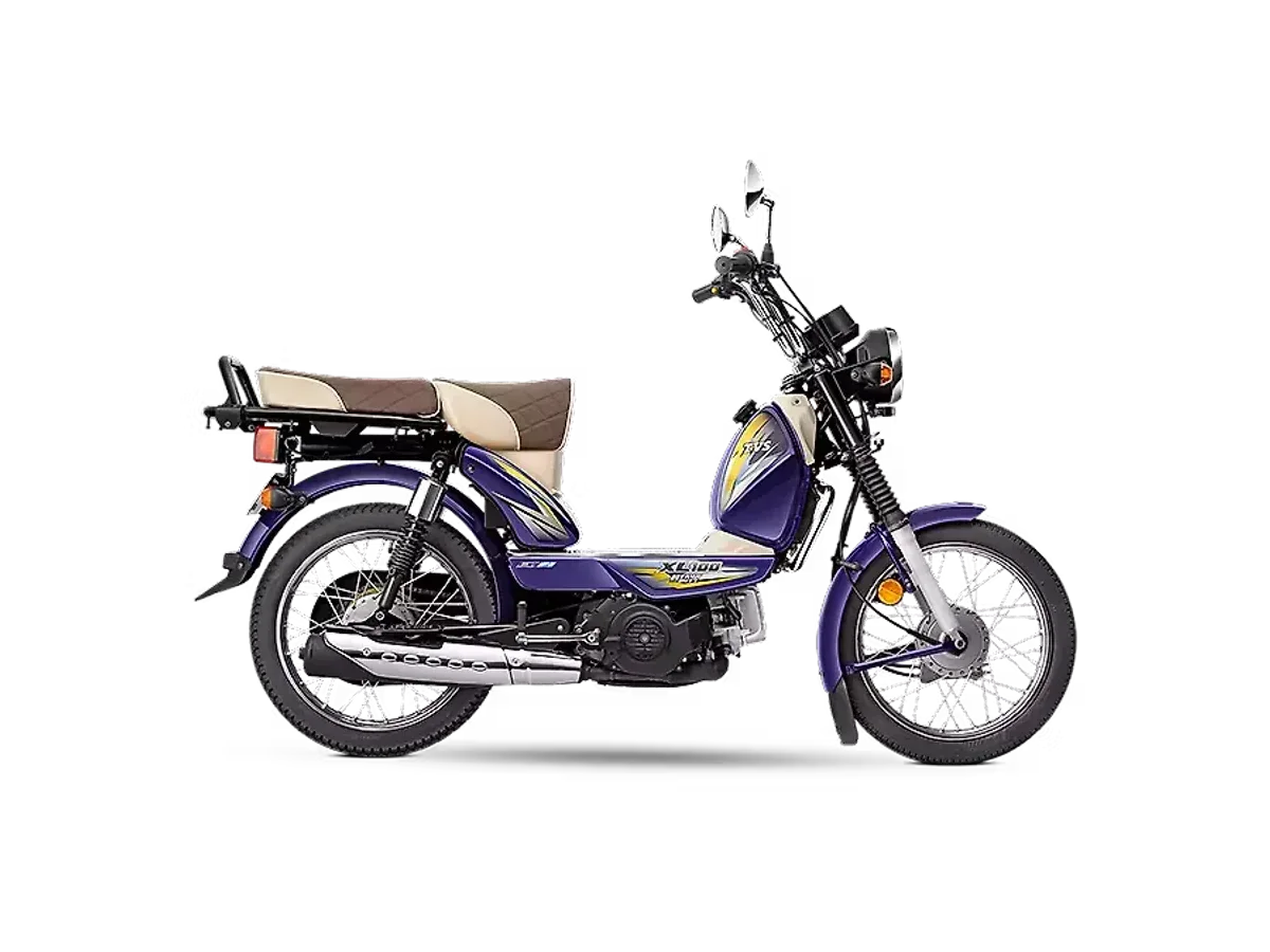TVS XL100 Heavy Duty in Delight Blue shown from the side