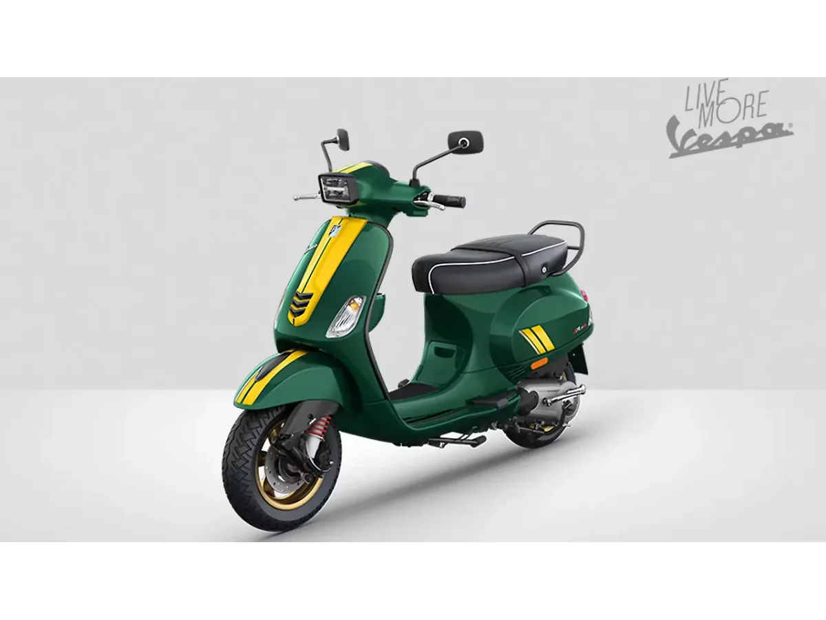 Vespa SXL 150 in green shown in side profile