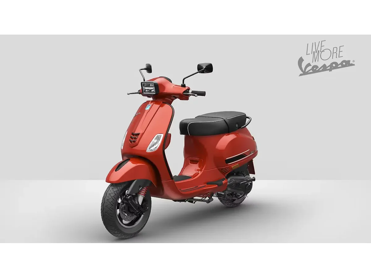 Vespa SXL 150 in Tuscany Orange shown from the front three-quarter angle