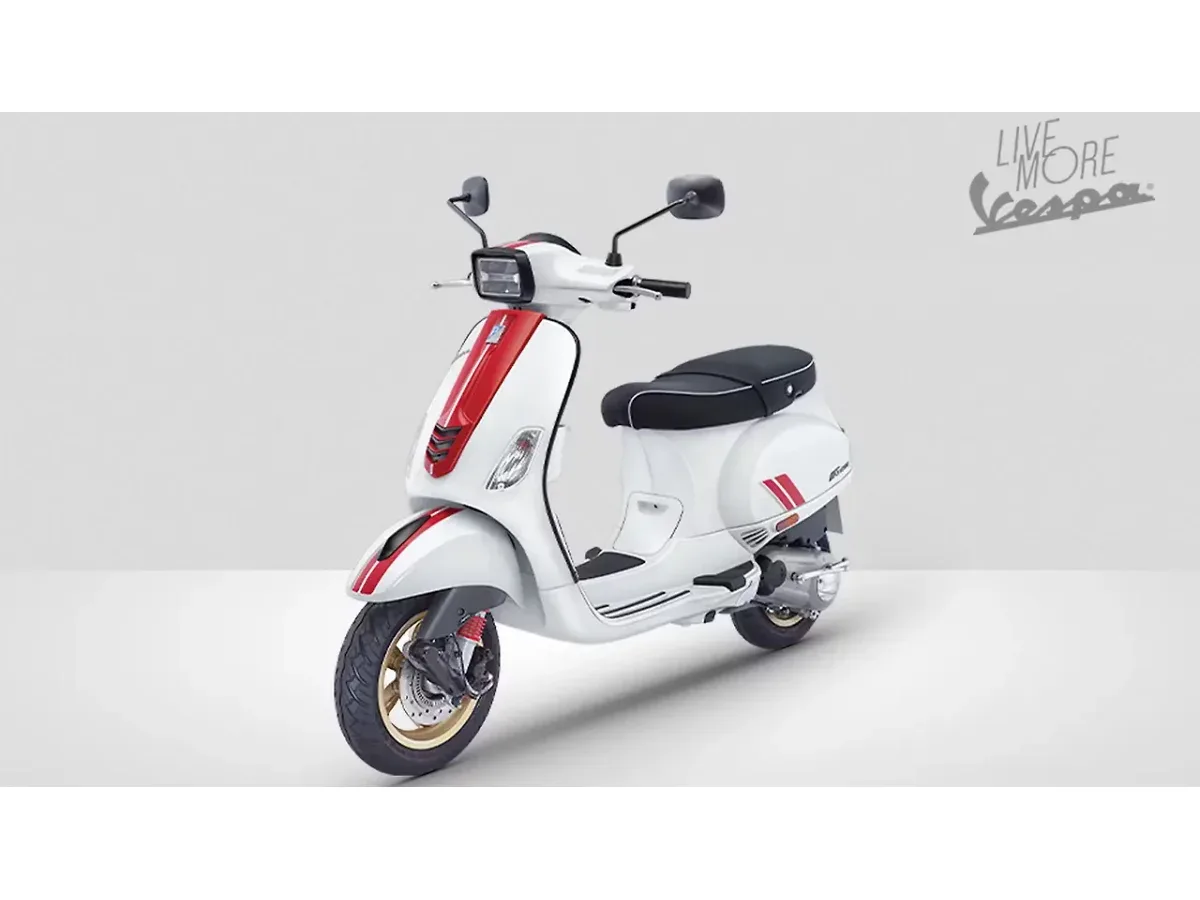 Vespa SXL 150 in white shown from the front three-quarter angle