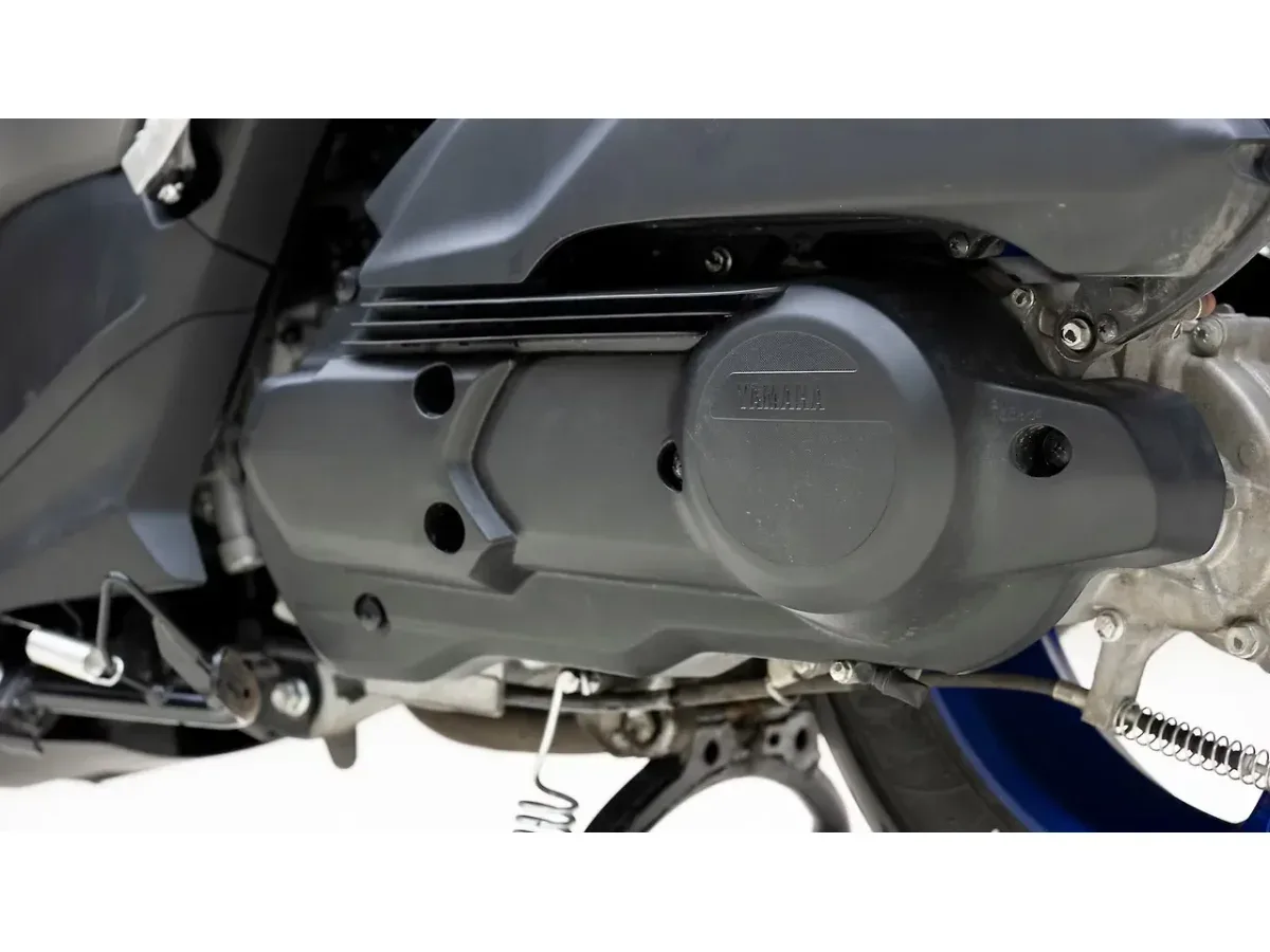 Close-up of the Yamaha Aerox 155 engine and transmission casing