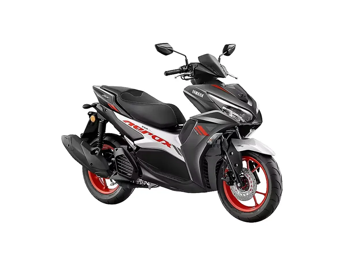 Yamaha Aerox 155 in Grey Vermillion shown from the front three-quarter angle