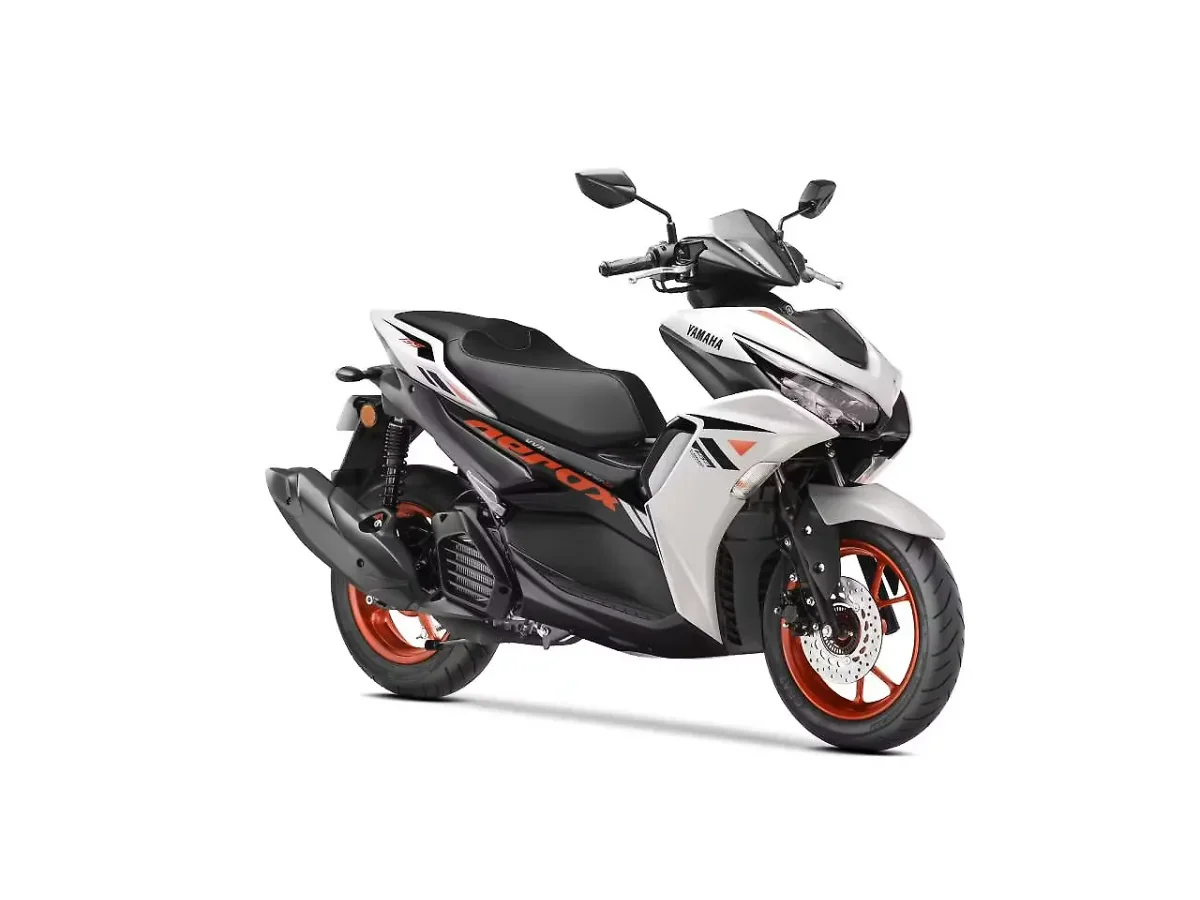 Yamaha Aerox 155 in Ice Fluo Vermillion with orange accents
