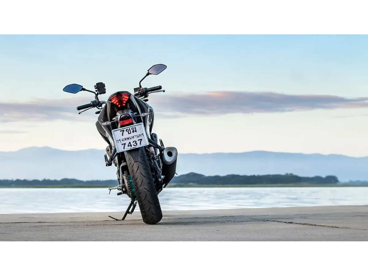 Rear view of the Yamaha MT-03 motorcycle