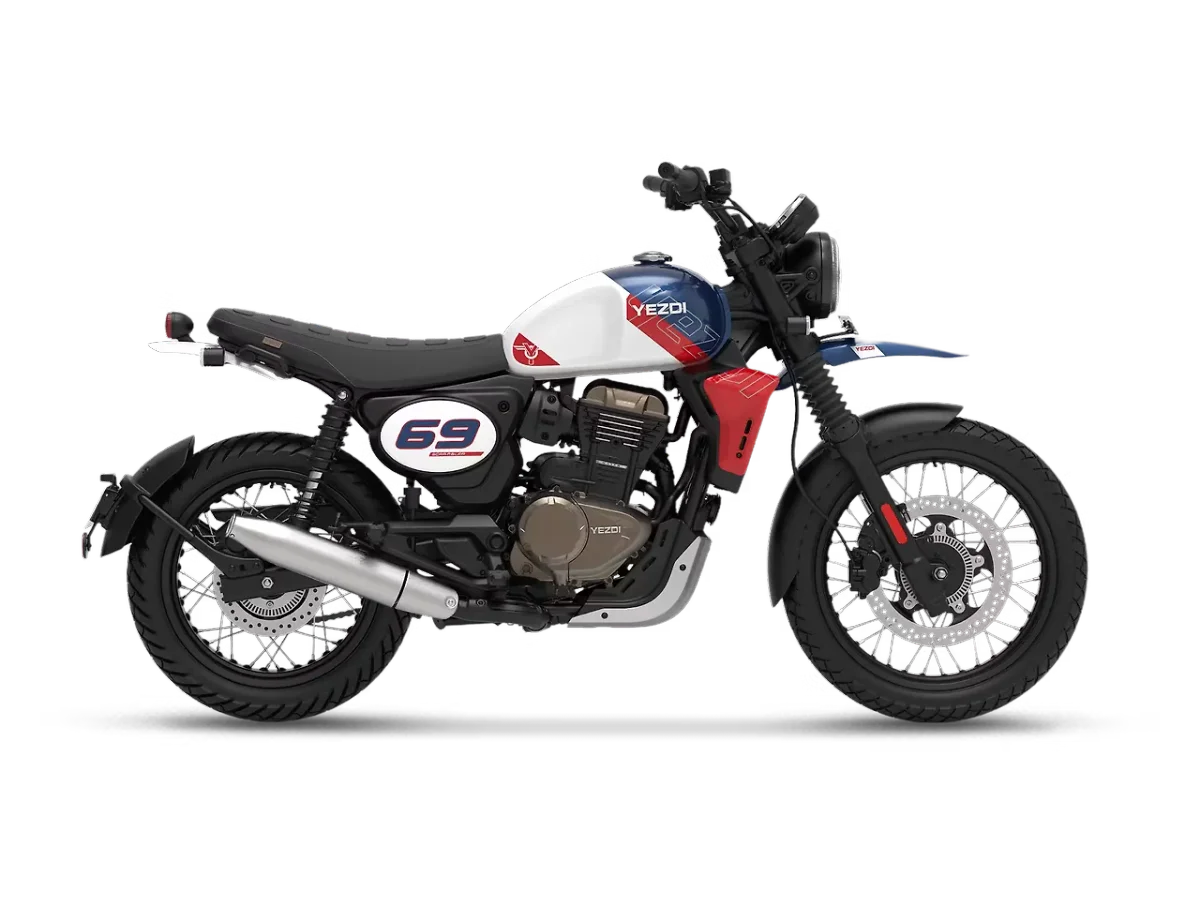 Yezdi Scrambler Rally Blue side profile